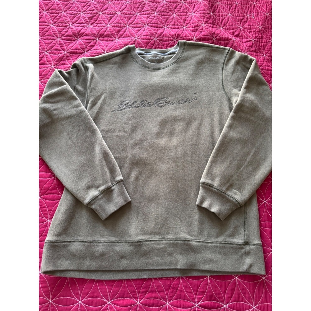 Eddie Bauer Mens Olive‎ Green Crew Neck Pullover Sweatshirt Tall Large